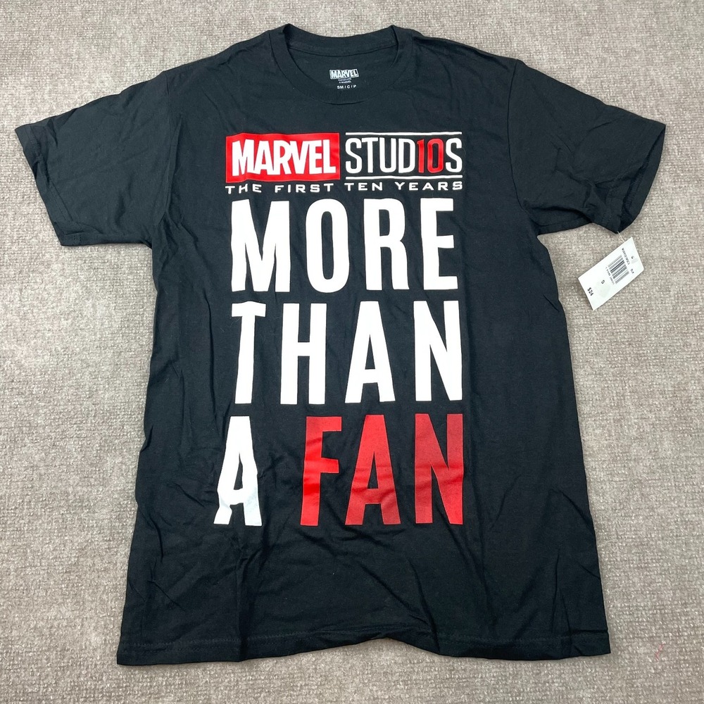 Marvel T Shirt Mens Small Black The First Ten Years More Than A Fan Graphic Logo